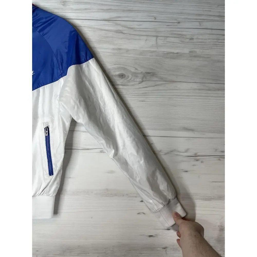 Nike Jacket Mens Small White Blue Windrunner Hooded Full‎ Zip Retro Running